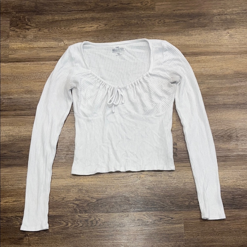 Hollister White Fitted Tie Front Blouse